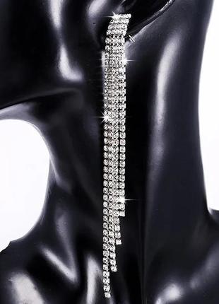 Серьги висюльки висячие бижутерия женские "elegant df88s" серебристые3 фото