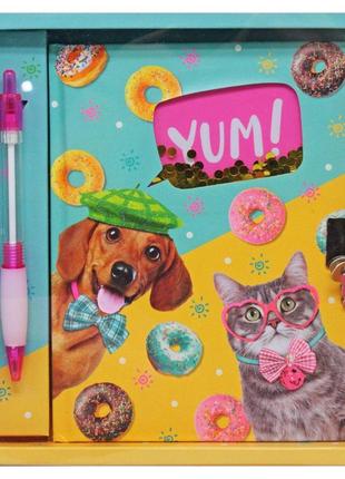 Набор с блокнотом на замочке "пес, кот и пончики"1 фото
