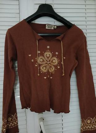 До 04.09.шикарный этно с вышивой бренд.хлопковый лонгслив свитшот топ с длинными рукавами