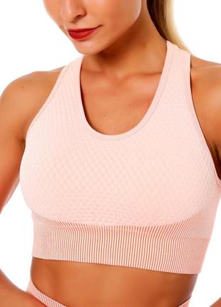 Женский спортивный топ для фитнеса, йоги, розовый (майка, футболка, костюм, комплект)2 фото