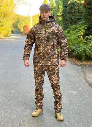 Тактичний костюм зимовий софтшел піксель військовий