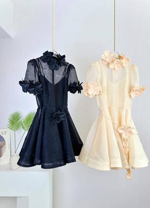 Платье zimmermann черное лен шелк бежевое 4