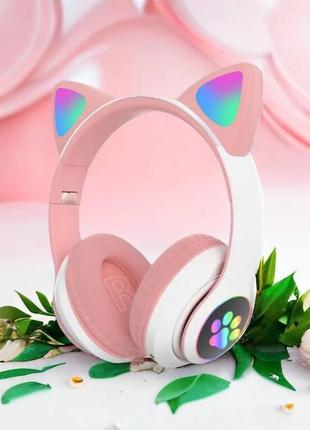 Дитячі навушники з вушками cat stn-28 рожеві | бездротові навушники зі вушками, rc-868 що світяться.