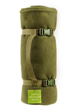 Тактический флисовый плед 150х175см – одеяло для военных с чехлом. yg-834 цвет: хаки