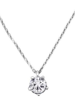 Серебряное колье с белым камушком, цепочка с фианитом , проба 925