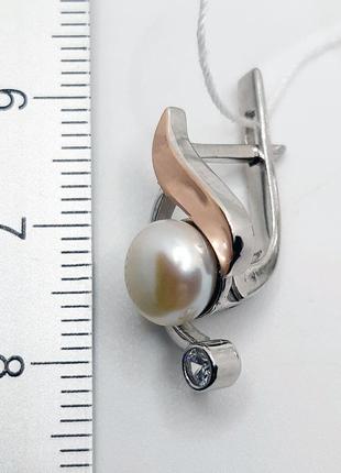 Серьги серебро 925° 4,81г. с жемчугом золотая накладка родий (019с)6 фото