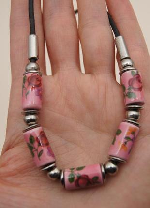 Чокер коллар винтаж розовый керамика эмаль // сундук с сокровищами