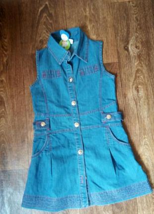 Стильний джинсовий сарафанчик на гудзиках одягайко виробник україна-128зріст.