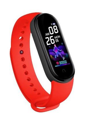 Фітнес браслет smart watch m5 band classic black смарт годинник-трекер. fa-962 колір червоний5 фото