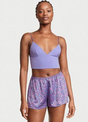 Пижама модал+сатин victoria's secret modal cropped cami satin шортики+маечка xs сирневый