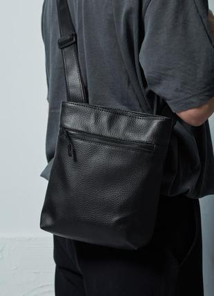 Барсетка чоловіча чорна шкіряна, якісна містка сумка через плече1 фото