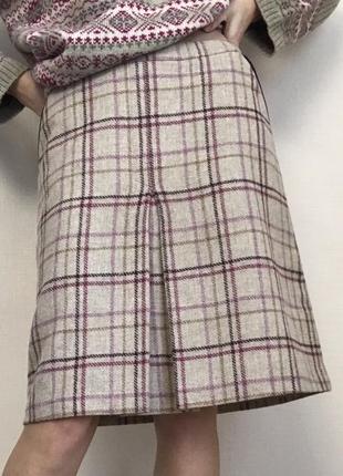 Шерстяная юбка на весну осень зима из шерсти в клетку а-силуэт стильная юбка2 фото
