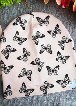Хлопковая шапочка для девочек весна-лето розовый бабочки