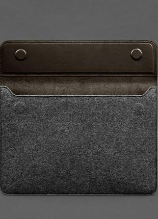 Чохол-конверт із клапаном шкіра фетр для macbook 14 темно-коричневий crazy horse 14.13 фото