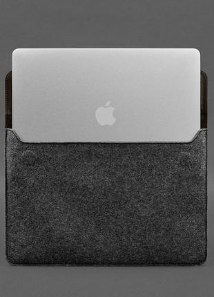 Чохол-конверт із клапаном шкіра фетр для macbook 14 темно-коричневий crazy horse 14.14 фото