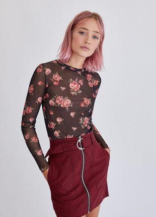 Stradivarius лонгслив сетка в принт флоры 3