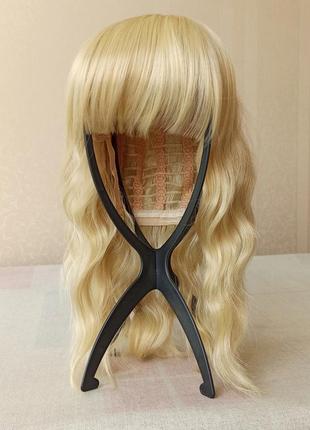 Короткий парик блонд, с чёлкой, волнистая, термостойкая, парик