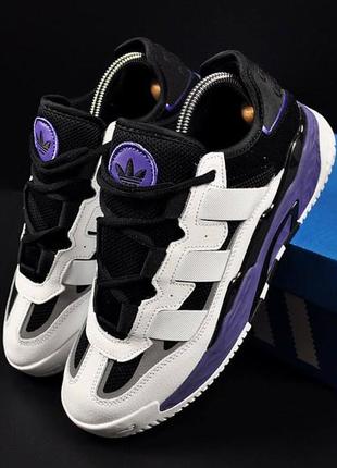 👟кроссовки мужские adidas originals niteball white &amp; black &amp; violet👟7 фото