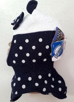 Зимняя шапка-шлём для девочек grans ак 21  бело-синяя3 фото