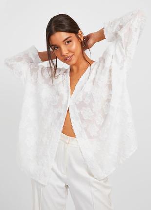 Женская текстурированная рубашка белого цвета, м4 фото