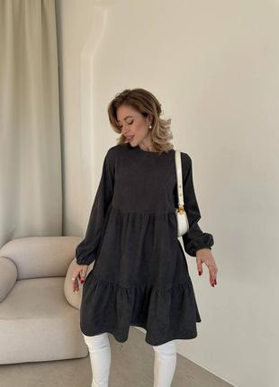 Женское вельветовое платье короткое черное серое голубое бежевое коричневое