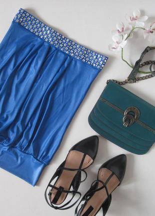 Синий топ tally weijl без бретелей с декором стразами и заклепками яркий аквамарин