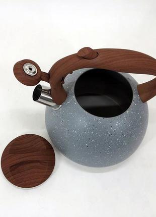 Чайник unique зі свистком un-5306 2,7л мармур, чайник для газової плитки, чайник на плиту. sq-354 колір: сірий7 фото
