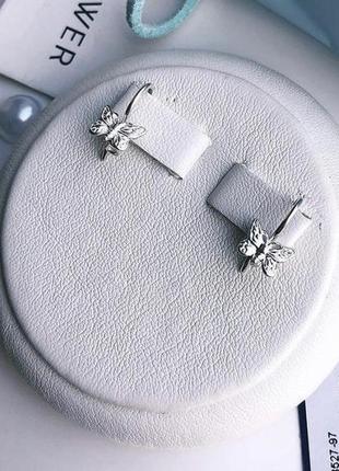 Сережки срібло 925 кульчики срібні на петельці метелики имп 200581 фото