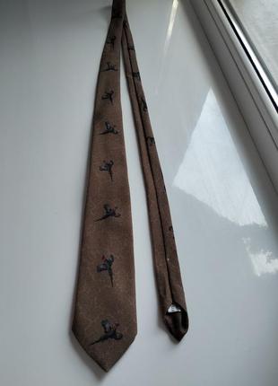 Коричневый галстук галстук с птицами3 фото