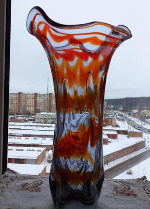Вінтажна ваза, кольорове гутне скло2 фото
