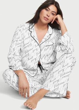 Фланелевая пижама victoria's secret flannel pj set, белая с надписями