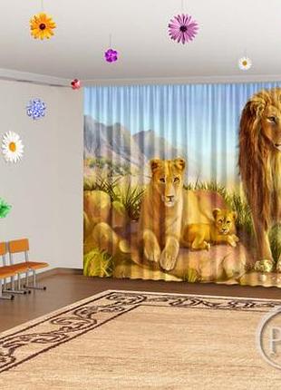 Фото шторы в детский сад  "львиная семья" - любой размер