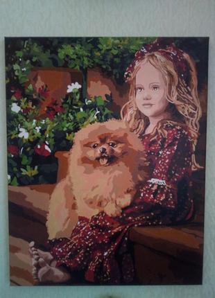 Картина интерьерная девочка с собакой3 фото