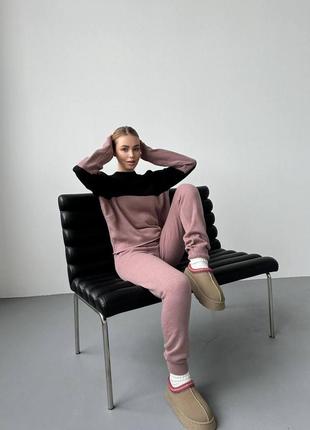 Костюм половинки женский вязкая вязаный акрил шерсть демисезонный двухцветный кофта свитер свитшот брюки брюки джоггеры