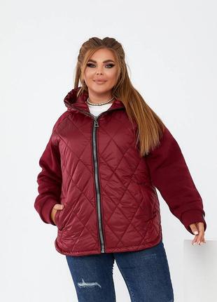 Куртка комбинированная на молнии с капюшоном рукав реглан вставка с манжетом врезные карманы ткань плащевка лаке синтепон 150 подклад + трехнить