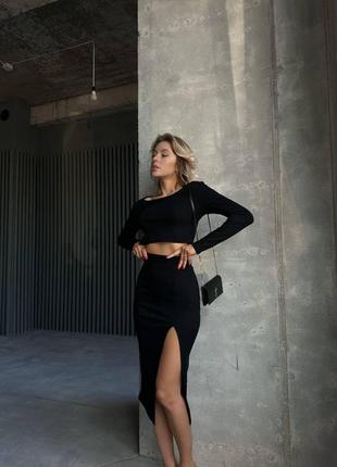 Жіночий костюм топ та спідниця тканина рубчик туреччина