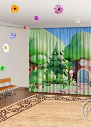 Фото шторы в детский сад  "домик в деревьях" - любой размер