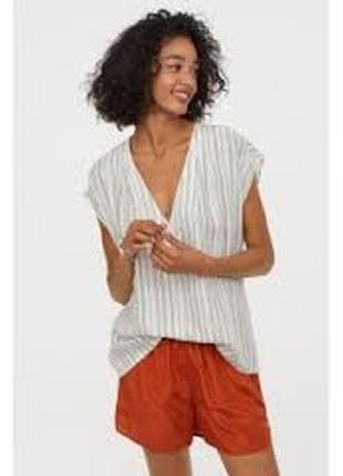 10/14 м/l-xl новая натуральная женская блузка блузка с треугольным вырезом полоска