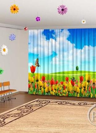Весенние фото шторы в детский сад  "поле с тюльпанами" - любой размер