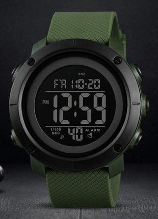 Мужские наручные электронные часы skmei 1434agbk army green-black4 фото