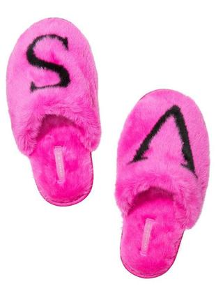 Тапочки жіночі victoria's secret з логотипом closed toe faux fur slipper 36-37 рожеві1 фото