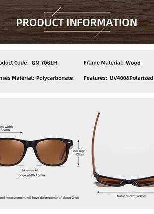 Екологічно чисті сонцезахисні окуляри gm у стилі ретро з чорного горіхового дерева uv4003 фото