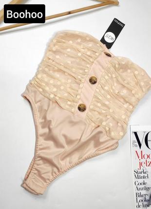 Боди женский персикового цвета с драпировкой без рукавов от бренда boohoo nigh s m
