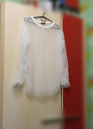 Блуза женская сетка с жемчужинами1 фото