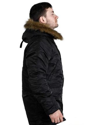 Куртка аляска зимова чоловіча подовжена парка black чорна2 фото