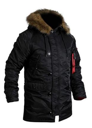 Куртка аляска зимова чоловіча подовжена парка black чорна6 фото