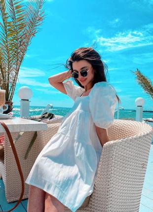 Натуральное льняное платье баллон с открытой спиной