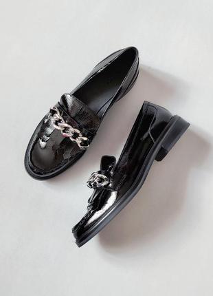 Кожаные французски 🇫🇷  лакированные женские туфли лоферы с цепью what for 41 - 42 размер4 фото