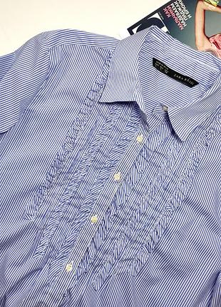 Рубашка женская голубого синего цвета в полоску с рюшами от бренда zara m l3 фото