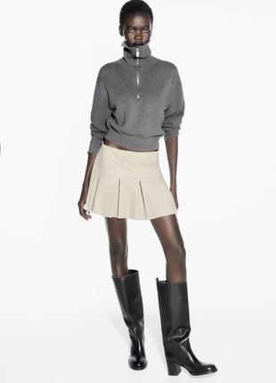 Бежевая мини юбка искусственная кожа zara new
